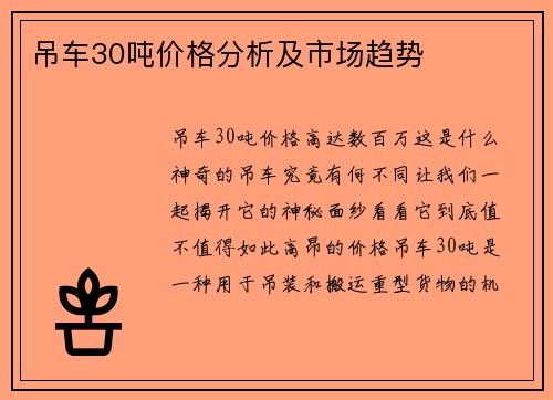 吊车30吨价格分析及市场趋势