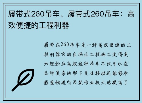 履带式260吊车、履带式260吊车：高效便捷的工程利器