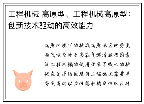 工程机械 高原型、工程机械高原型：创新技术驱动的高效能力